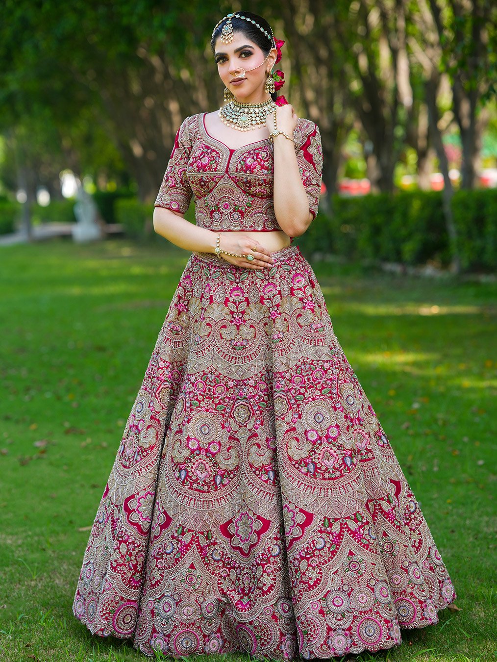 RaniSa Pink Ethnic Motif Hand Embroidered Set