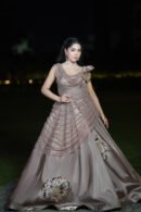 Taupe Draped Peacock Engagement Gown