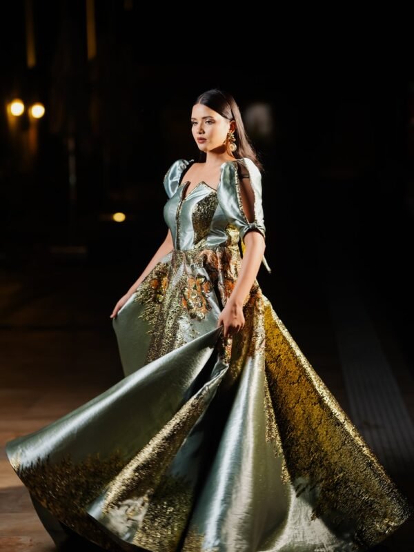 Teal Majesty Floral Engagement Gown