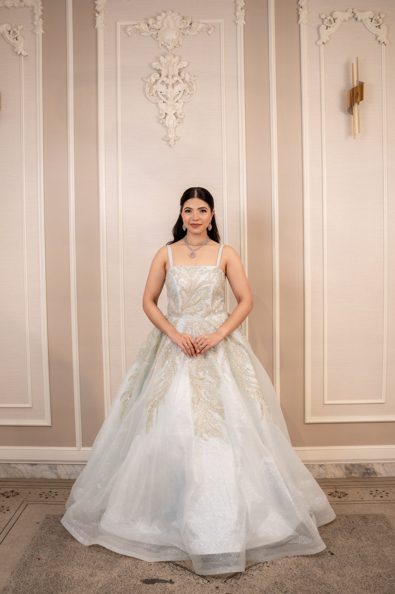 Ethereal Silver Hand-Embroidered Evening Gown