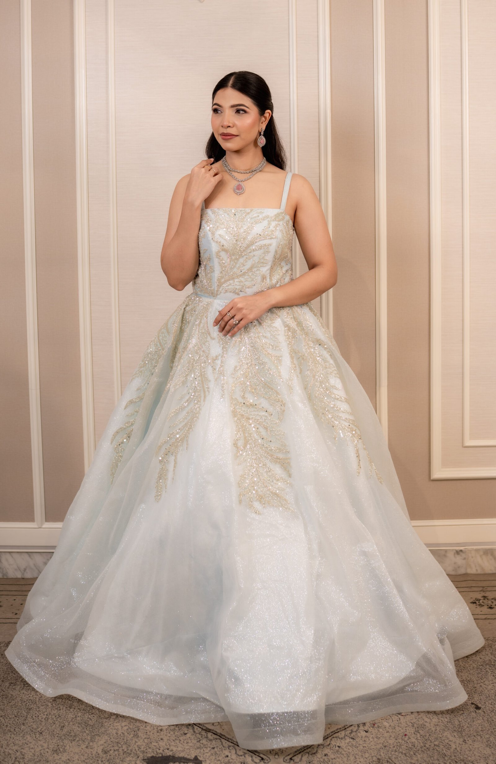 Ethereal Silver Hand-Embroidered Evening Gown - Image 2