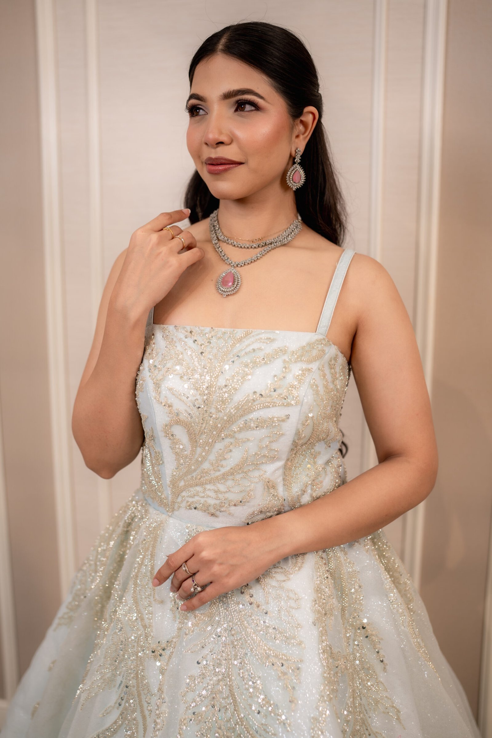 Ethereal Silver Hand-Embroidered Evening Gown - Image 3