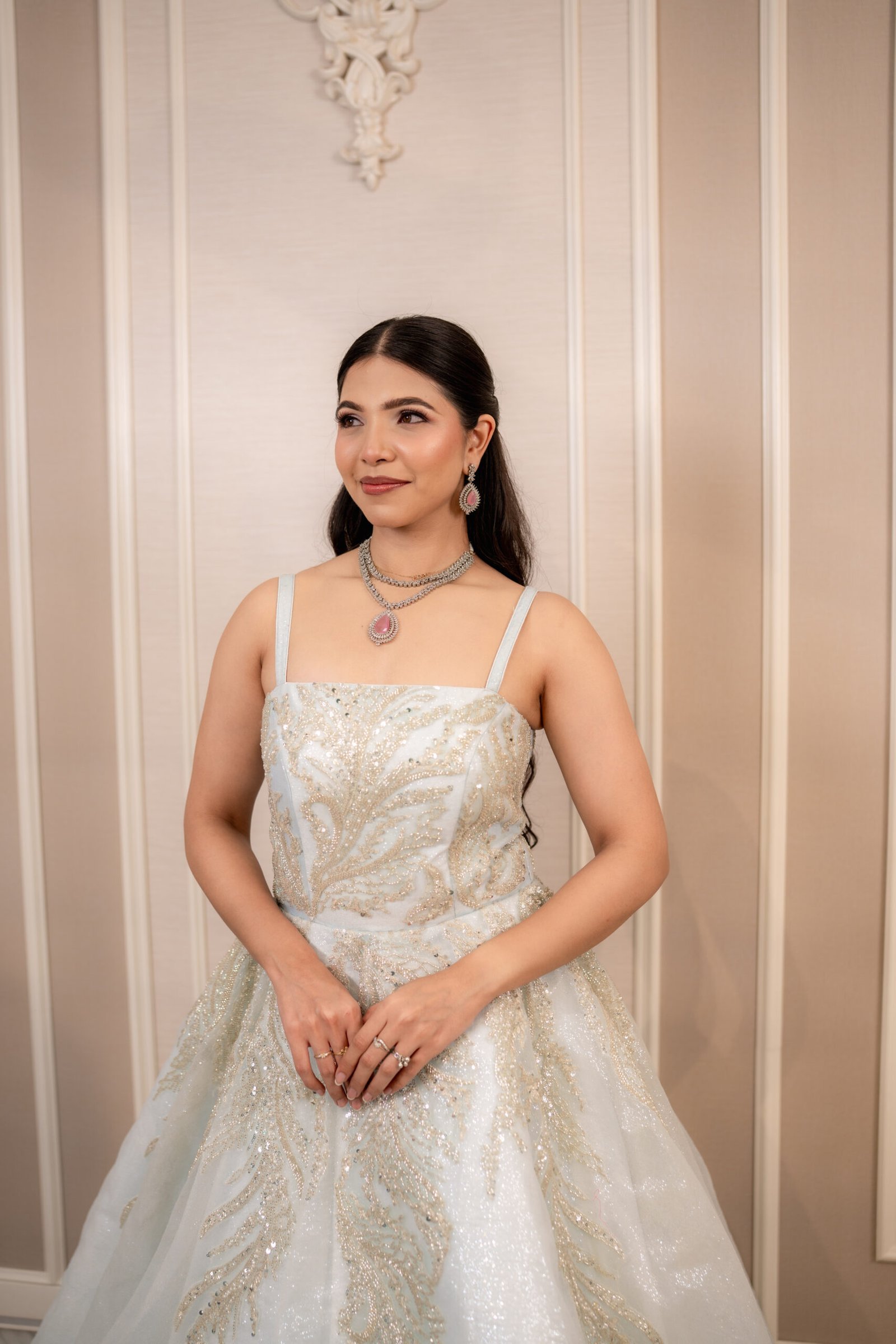 Ethereal Silver Hand-Embroidered Evening Gown - Image 4