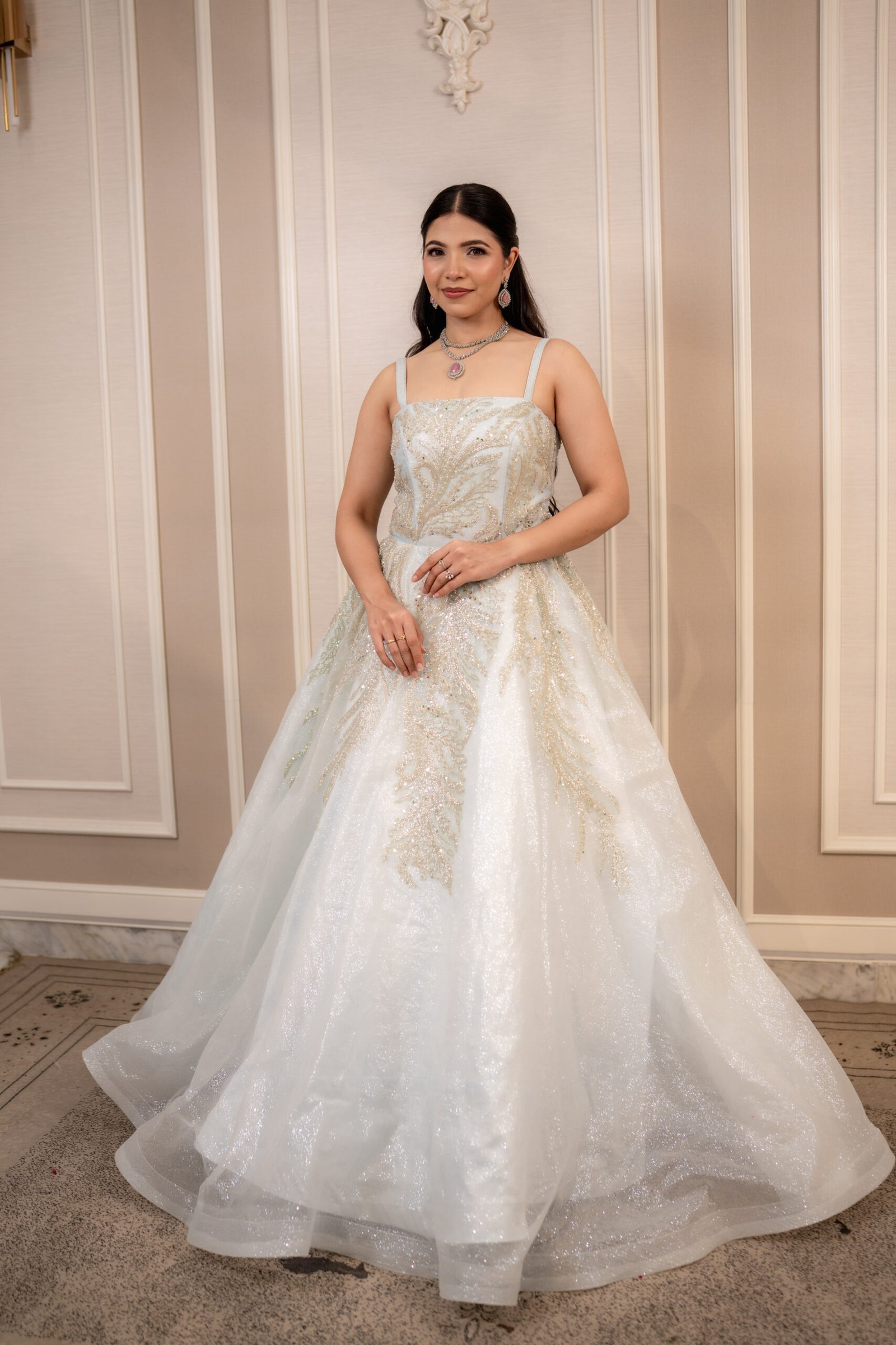 Ethereal Silver Hand-Embroidered Evening Gown - Image 5