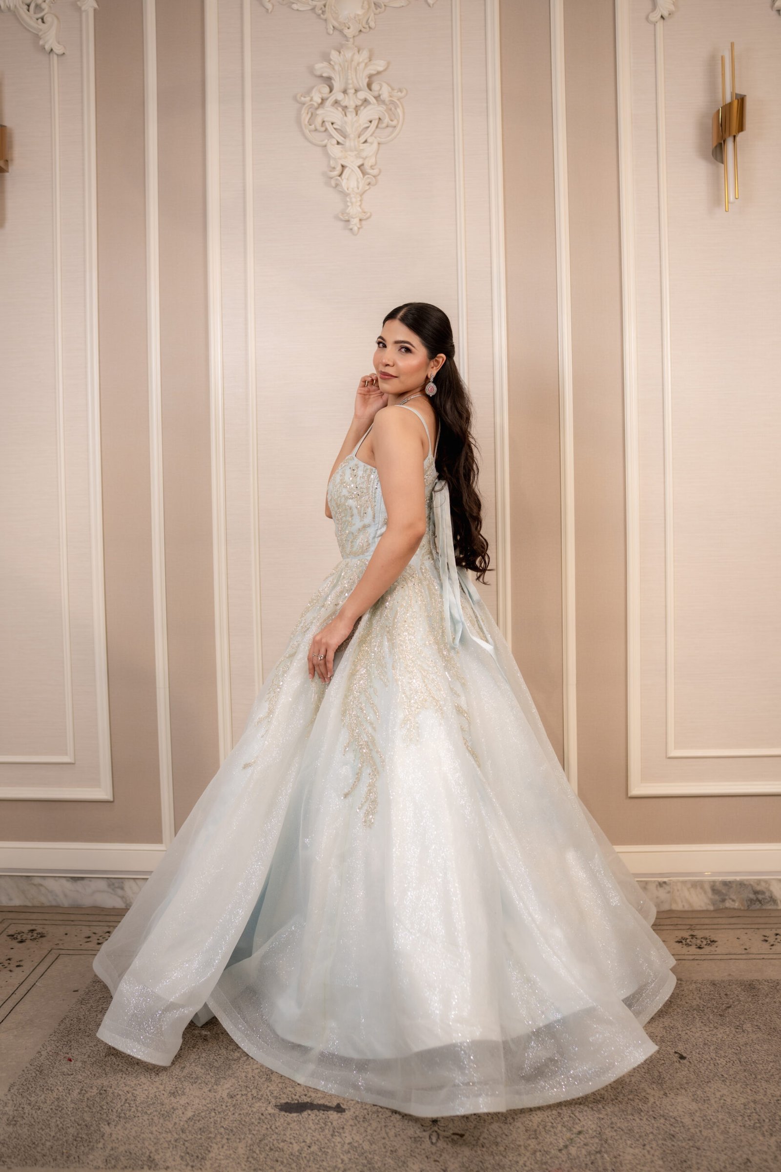 Ethereal Silver Hand-Embroidered Evening Gown - Image 6