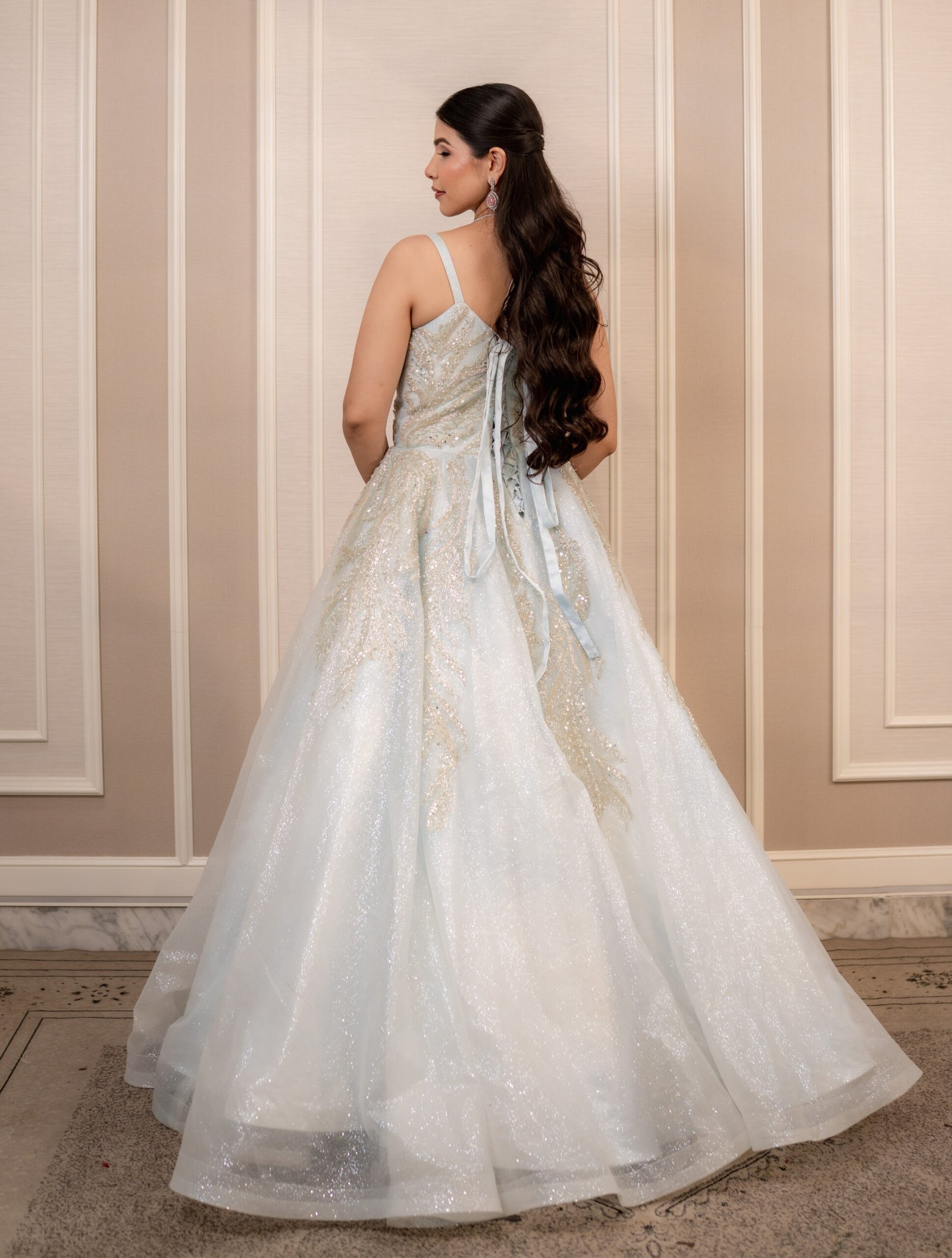 Ethereal Silver Hand-Embroidered Evening Gown - Image 7