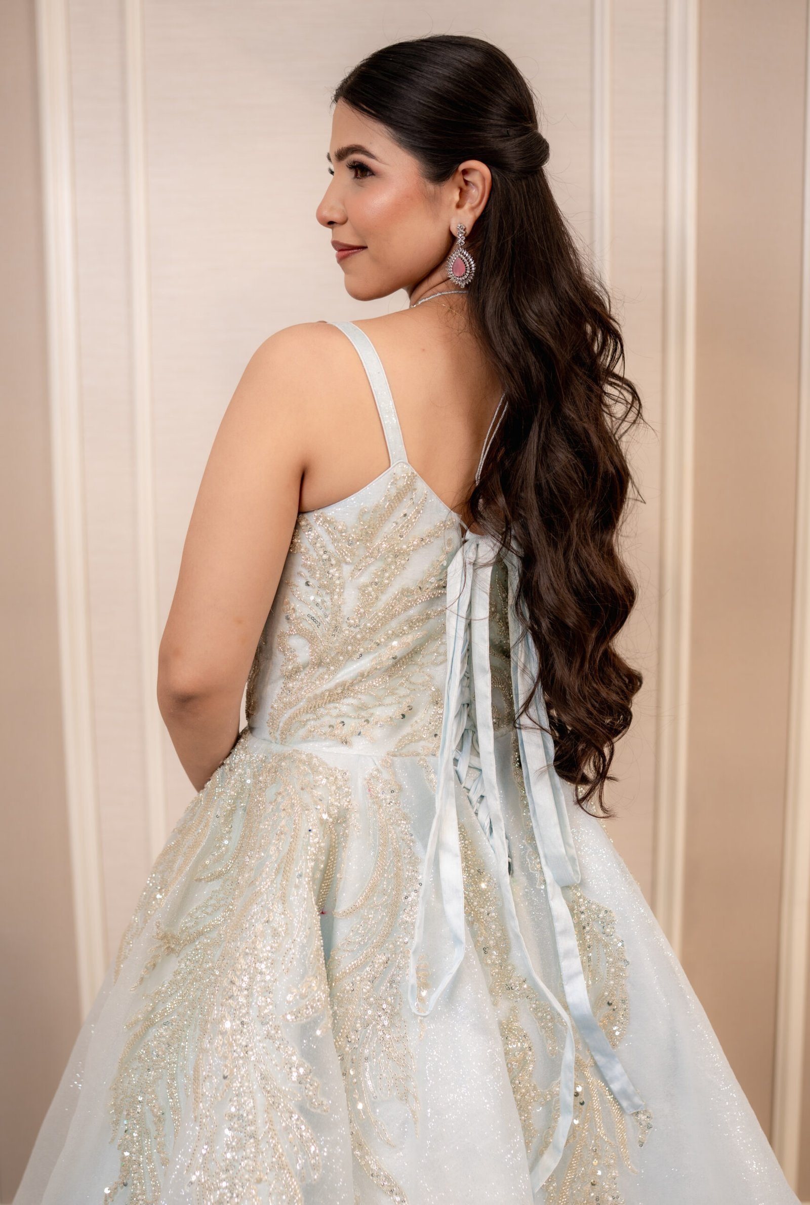 Ethereal Silver Hand-Embroidered Evening Gown - Image 8
