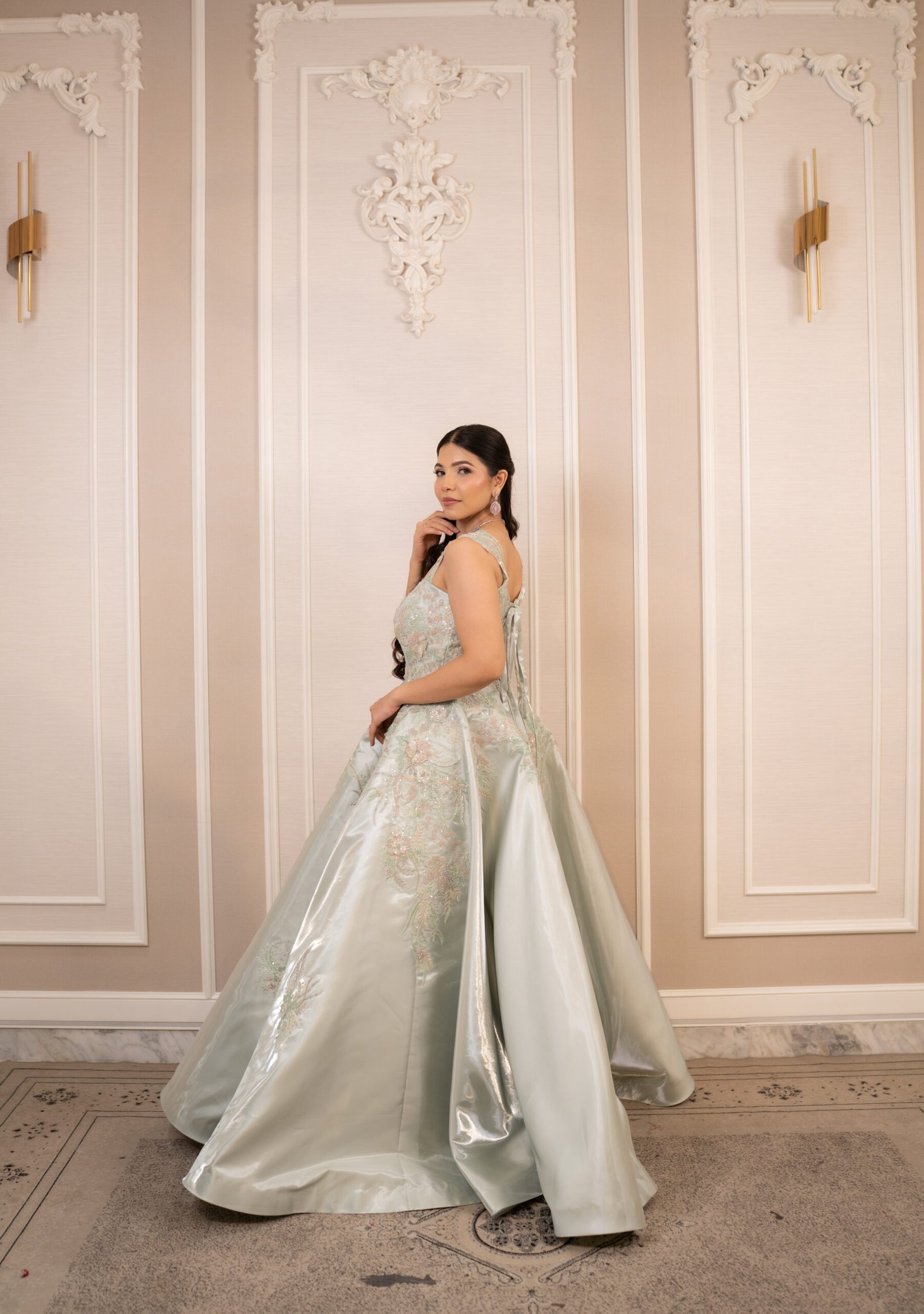 Celestial Sage Green Gown in Imported Glass Organza - Image 2