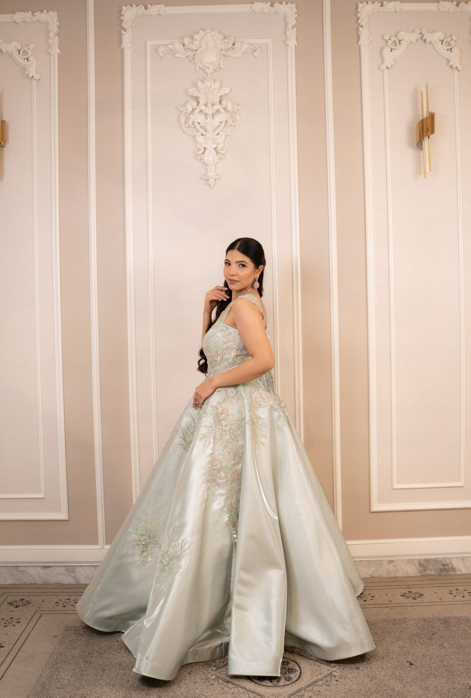 Celestial Sage Green Gown in Imported Glass Organza - Image 3
