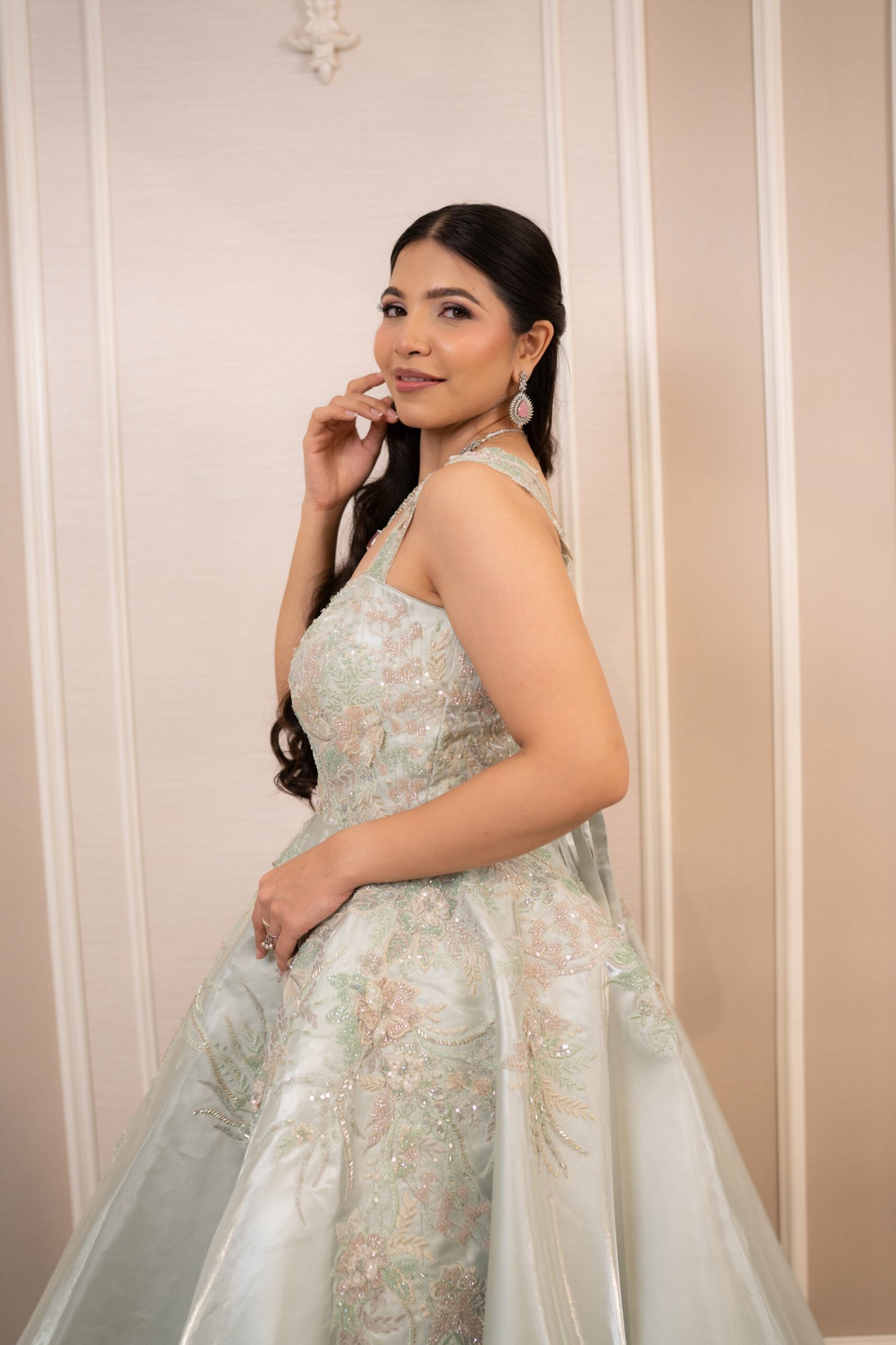 Celestial Sage Green Gown in Imported Glass Organza - Image 4
