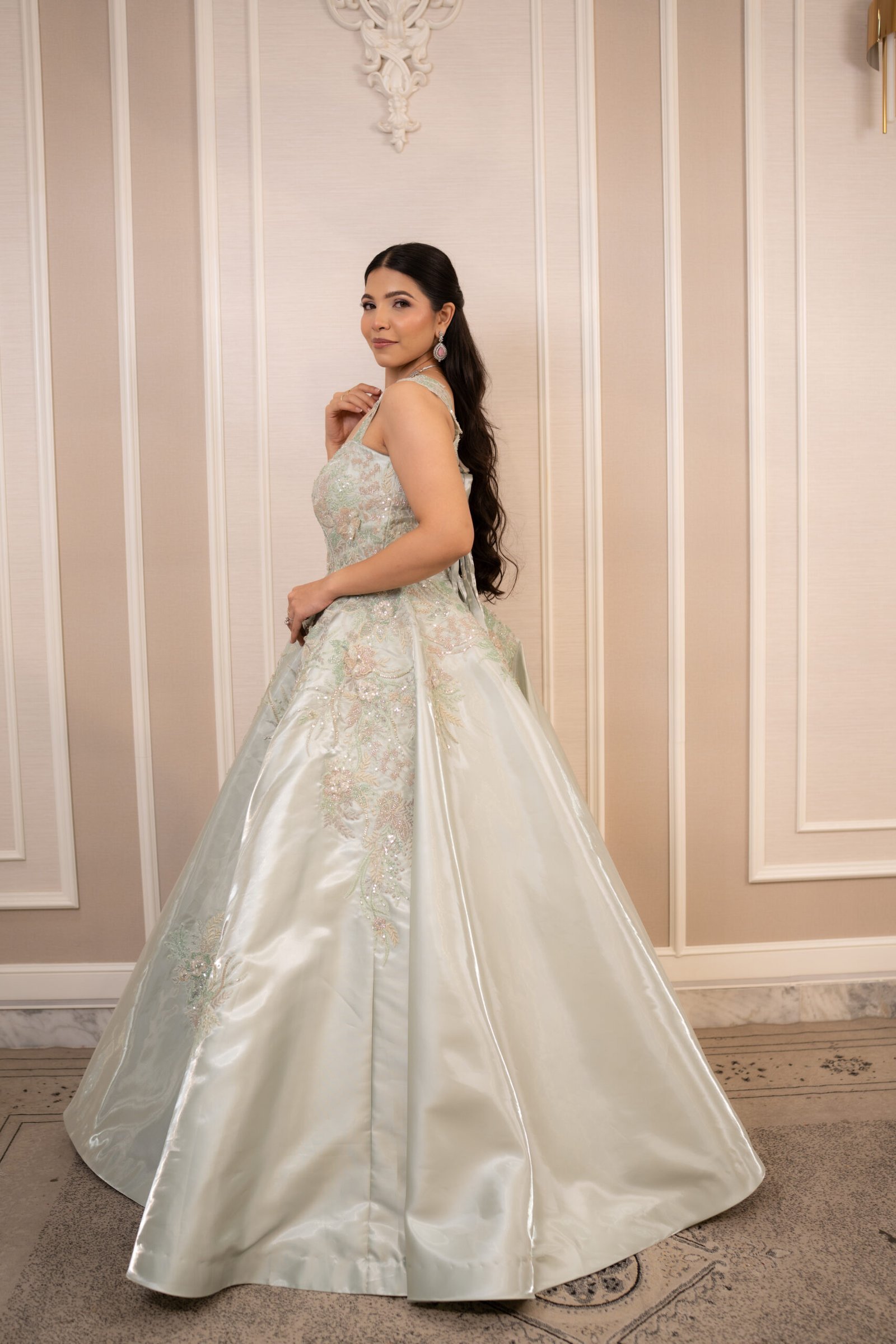 Celestial Sage Green Gown in Imported Glass Organza - Image 6