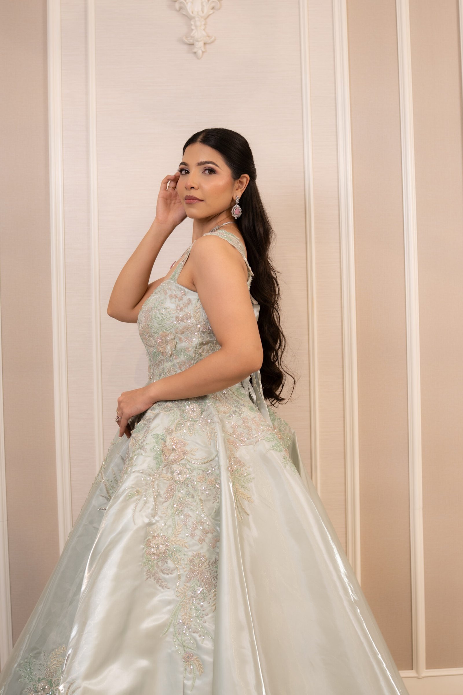 Celestial Sage Green Gown in Imported Glass Organza - Image 7