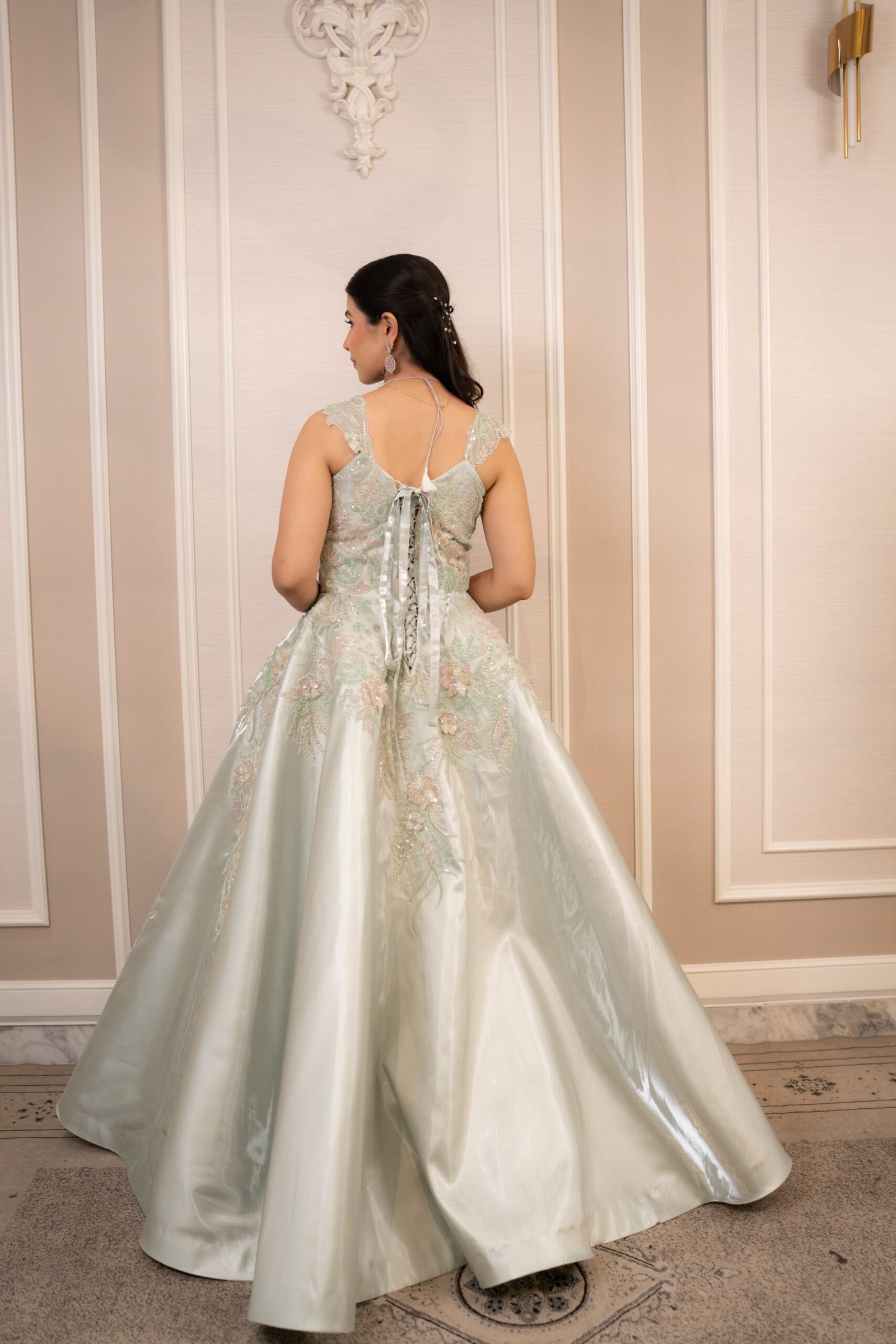 Celestial Sage Green Gown in Imported Glass Organza - Image 8