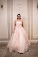 Ethereal Baby Pink Gown in Glitter Sheer Fabric with Hand-Embroidered Motifs