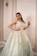 Mint & Beige Turkish Woven 3D Floral Gown