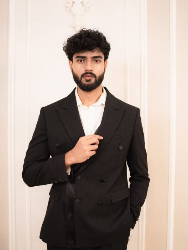 Men's Classic Jet Black Double-Breasted 3-Piece Tuxedo Suit (Imported from Istanbul, Turkey)