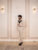 Men's Off-White & Black Contrast Peak Lapel Double-Breasted 3-Piece Tuxedo Suit (Imported from Istanbul, Turkey)