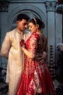 The Heritage Couture Ensemble: Deep Red Pure Silk Lehenga & Gold-Beige Sherwani