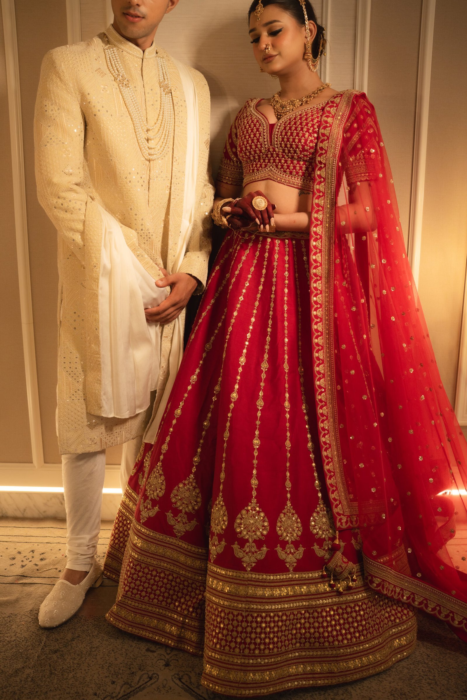 Royal Opulence: Imperial Cherry Red Sabyasachi-Inspired Bridal Lehenga - Image 3