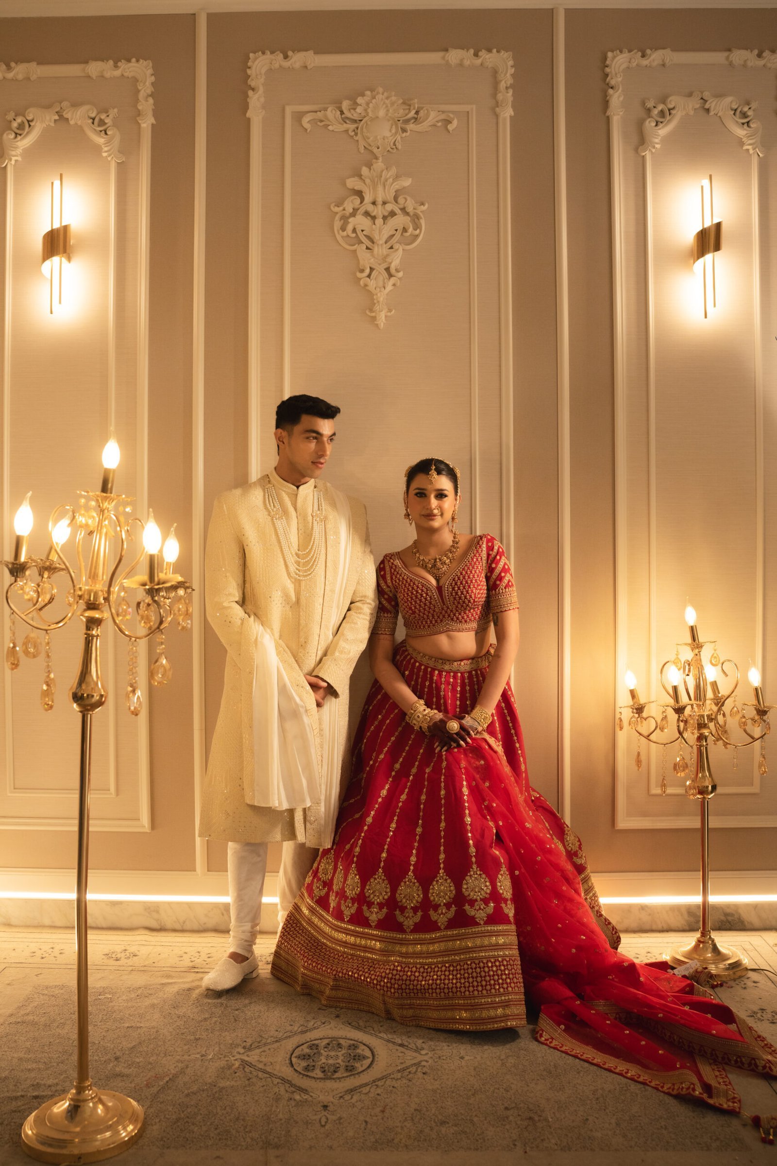 Royal Opulence: Imperial Cherry Red Sabyasachi-Inspired Bridal Lehenga