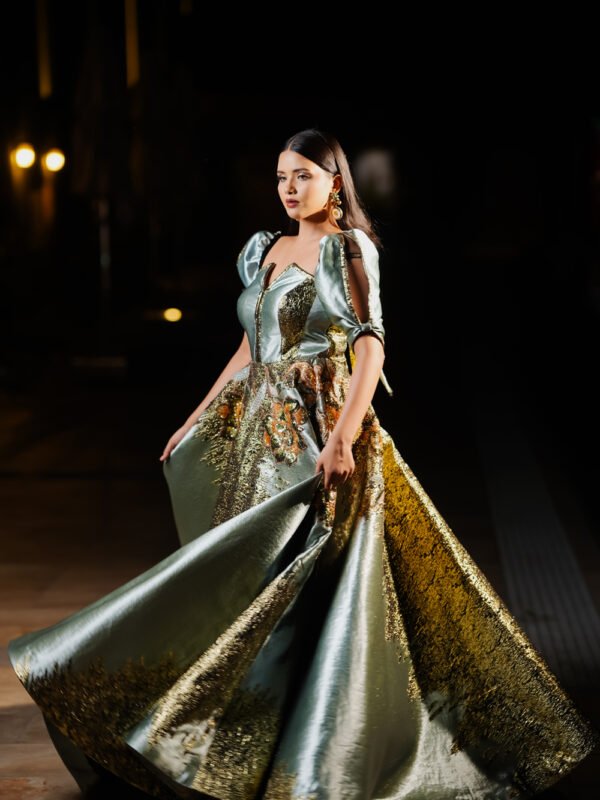 Teal Majesty Floral Engagement Gown