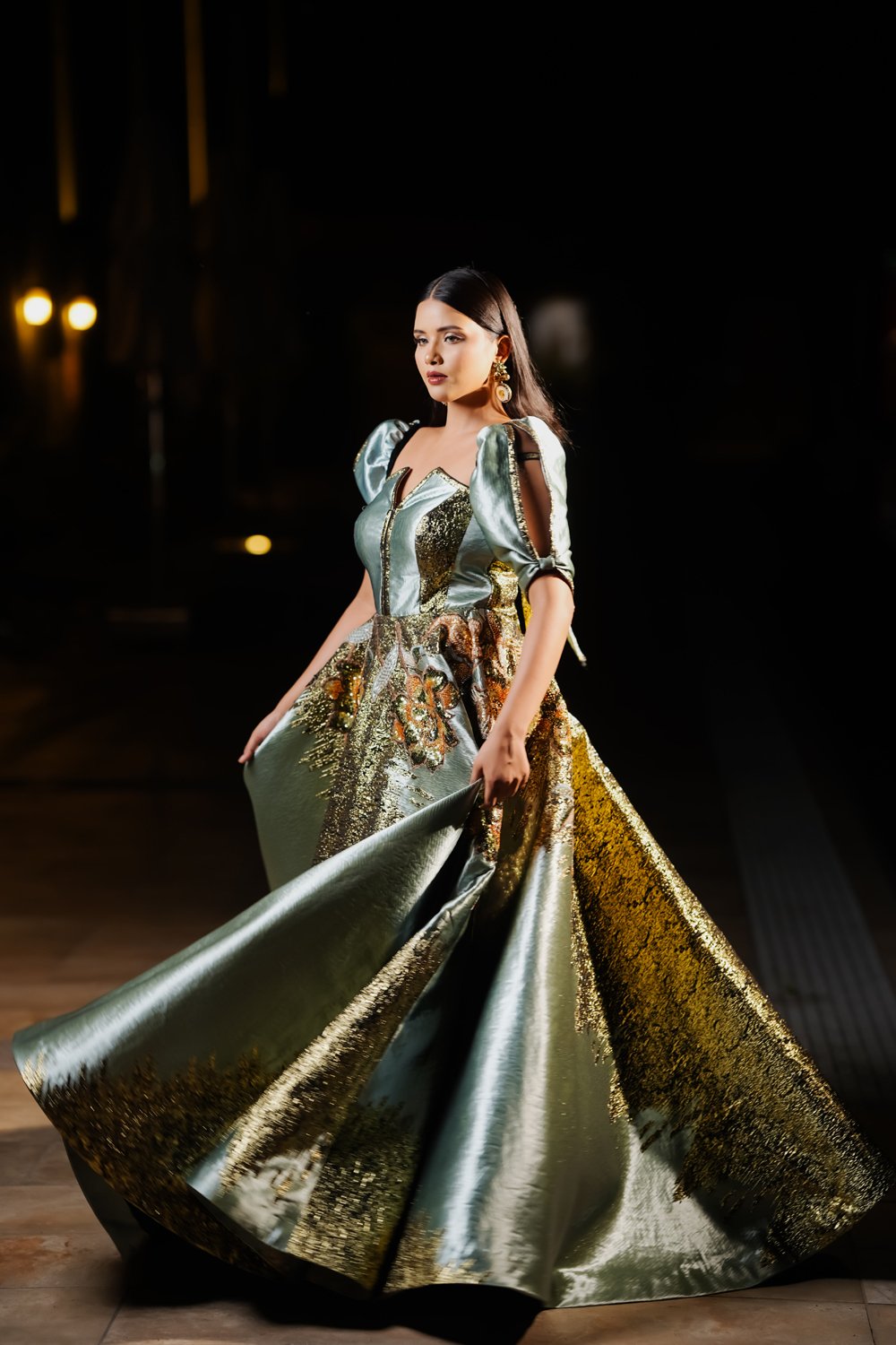 Teal Majesty Floral Engagement Gown