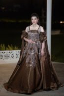 Mocha Elegance Cape Sleeve Engagement Gown