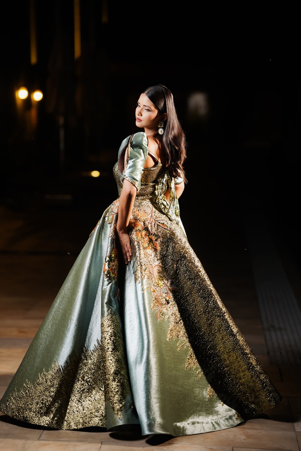 Teal Majesty Floral Engagement Gown - Image 3