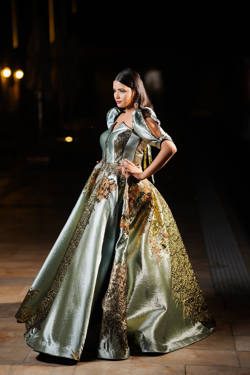 Teal Majesty Floral Engagement Gown - Image 2