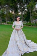 Silver Whisper Puffed Sleeve Engagement Gown ​