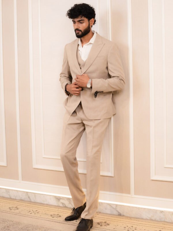 Men's Sand Beige Slim-Fit 3-Piece Formal Suit (Imported from Istanbul, Turkey)