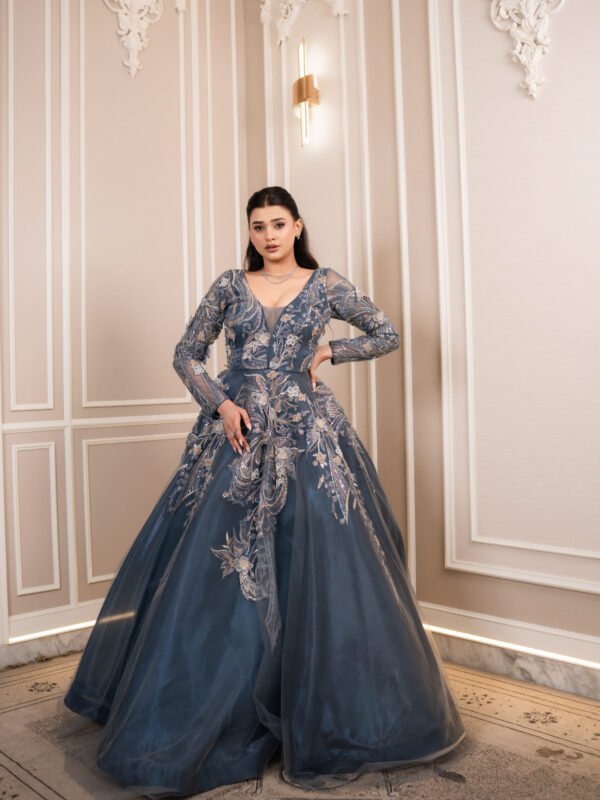 Seraphina Slate Blue Heavily Embellished Gown