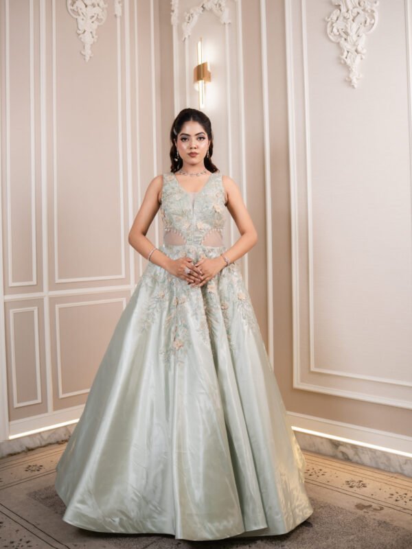 Celeste Sage Cut-Out Embellished Gown