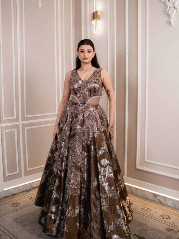 Astral Bronze Cut-Out Embellished Gown