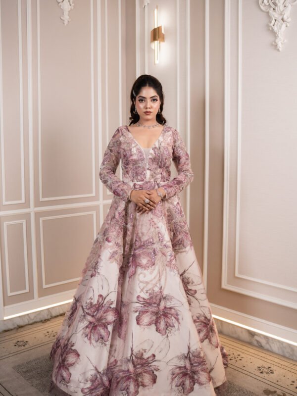 Aethelgard Dusty Rose Floral Embellished Ballgown