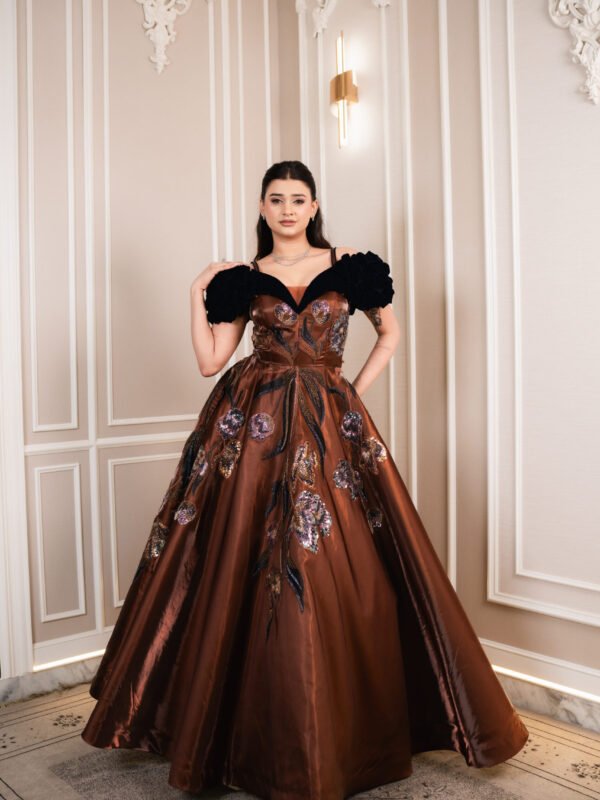 Midnight Dahlia Bronze Taffeta Gown