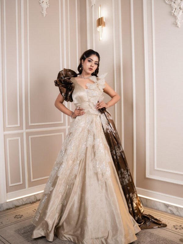 Champagne & Bronze Butterfly Sculptural Gown