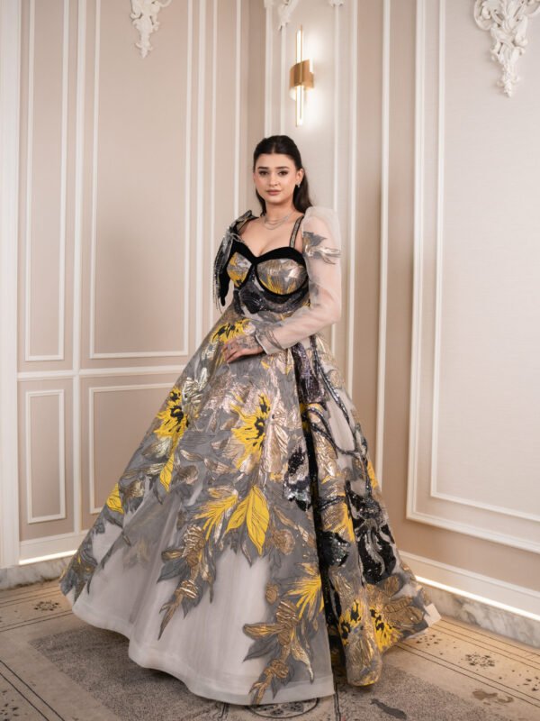 Gilded Sunflower Asymmetrical Couture Gown