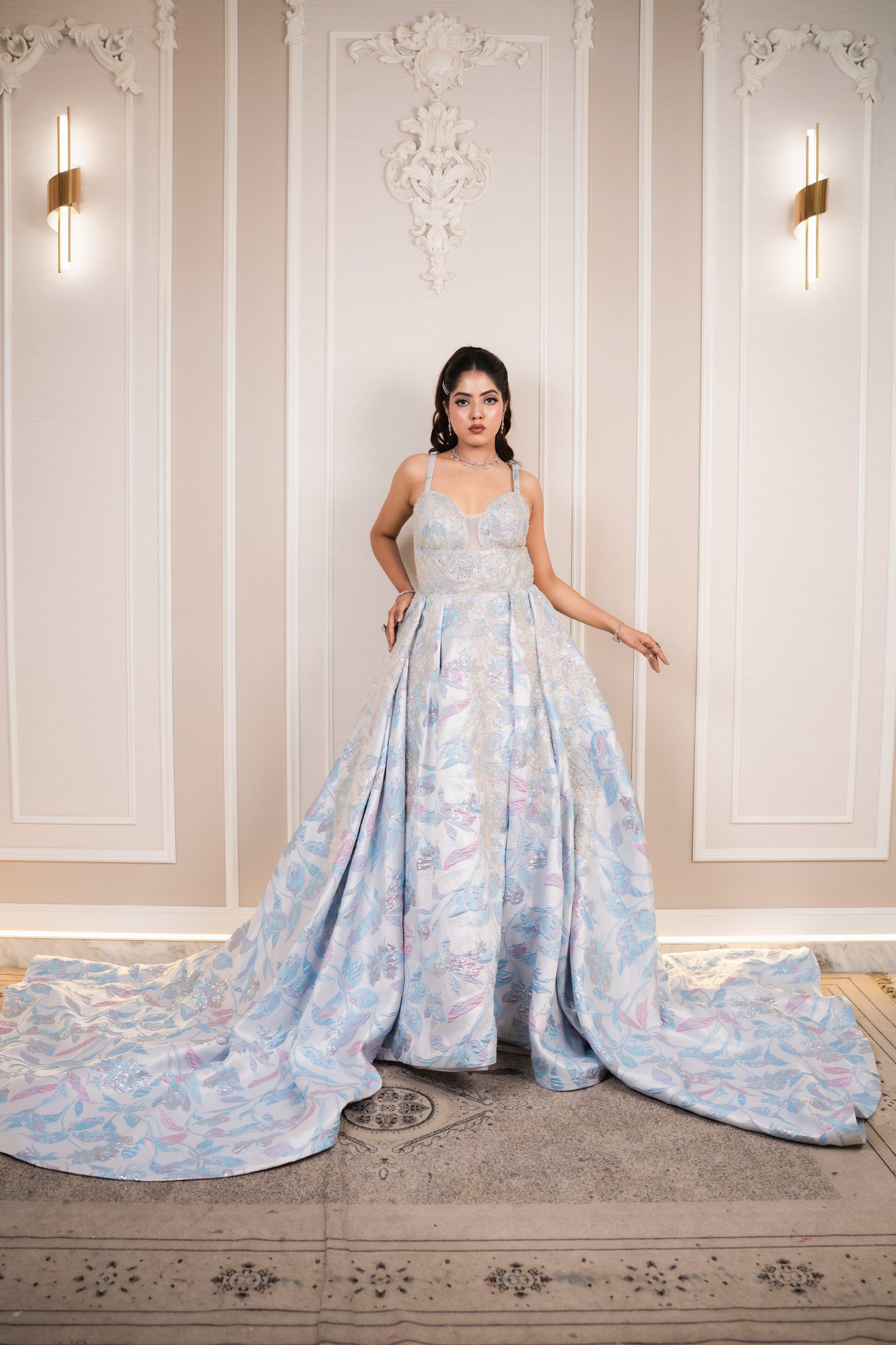 Celeste Powder Blue & Silver Jacquard Ballgown