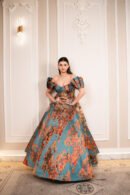Celeste Teal & Copper Brocade Corset Gown