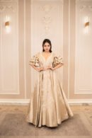 Aurelia Champagne Tiered-Sleeve Gown
