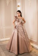 Celestial Taupe Cascading Ruffle Gown
