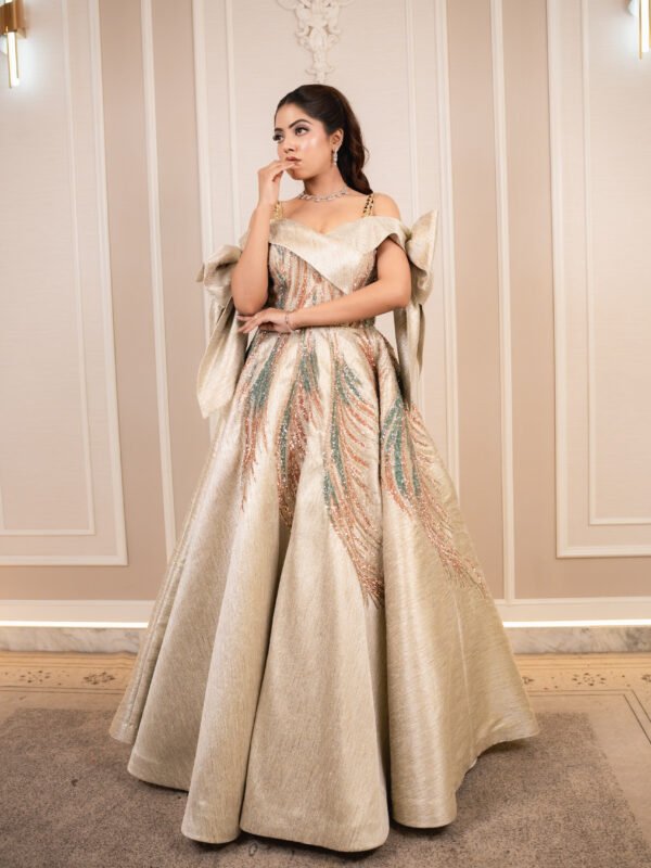 Gilded Peacock Feather Ballgown