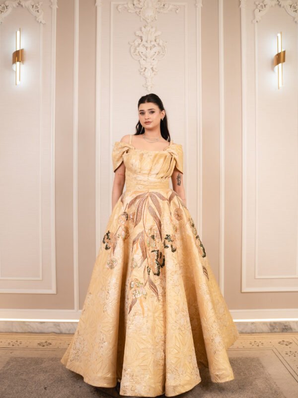 Gilded Brocade Botanical Ballgown
