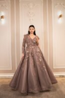 The Celestial Taupe Asymmetric Embellished Ballgown