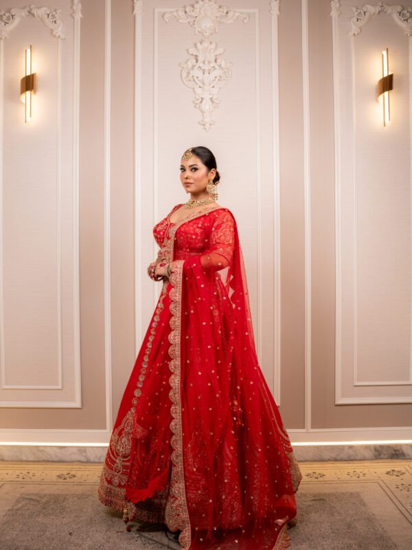 Regal Crimson Pure Silk Bridal Lehenga