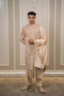 Blush Beige Heavily Embellished Sherwani Set with Matching Stole