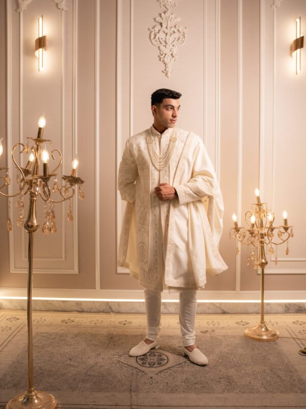 Royal Ivory Intricate Zardozi Sherwani Set